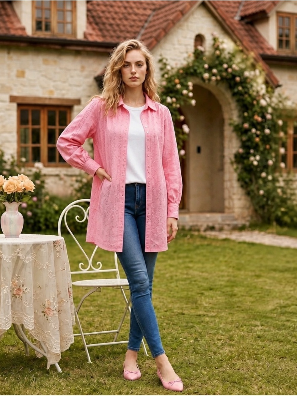 POL Pink Eyelet Knit Top/Tunic